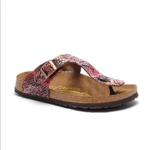 Papillon Birkenstock 40 Gizeh Snakeskin Red/Pink Textile *worn once*